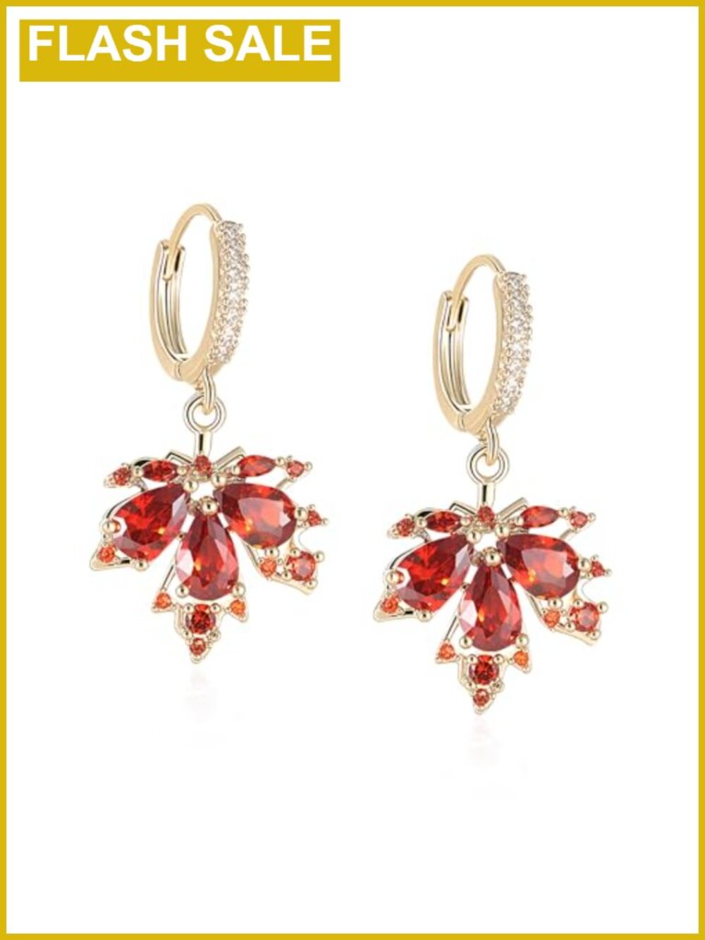Maple Leaf Stud Earrings Orange Rhinestone Cubic Zirconia Dangle Fall Jewelry